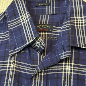 Paul & Shark Men’s Blue Plaid Button-Down Shirt made in Italy